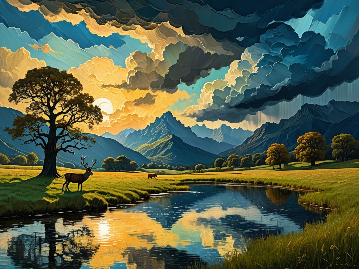 Tranquil River and Majestic Mountains in Nature Scene