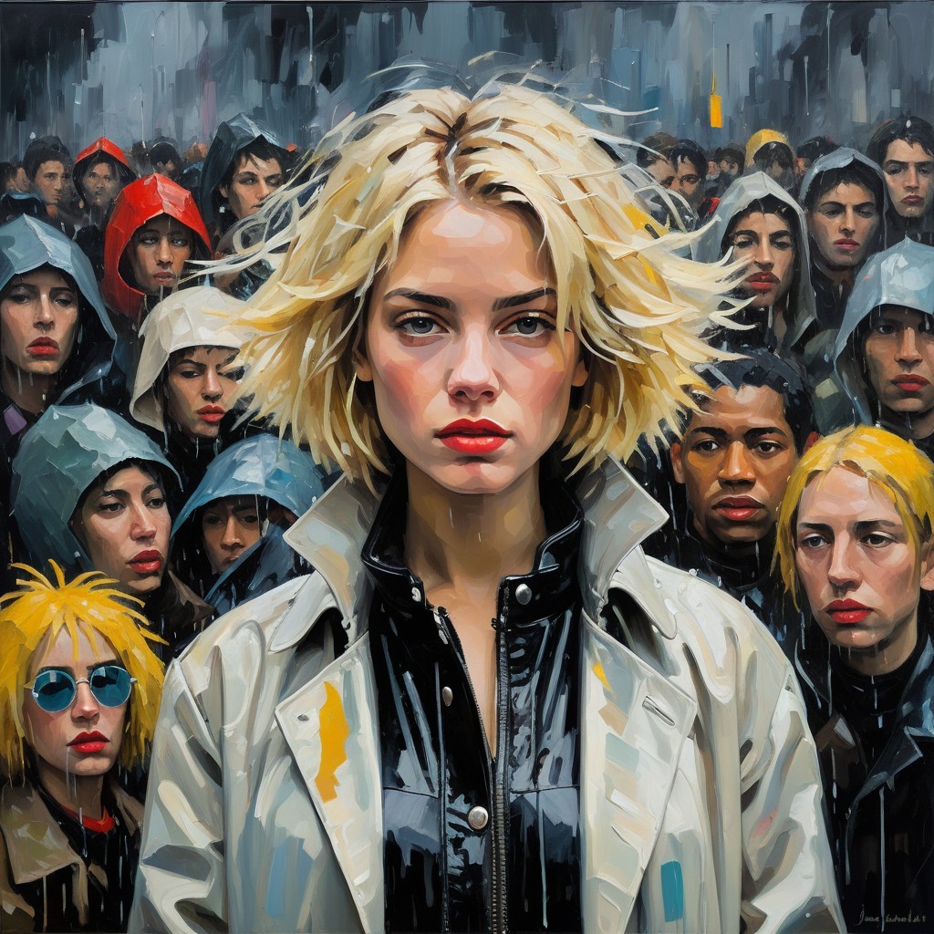 Blonde Woman Highlights Individuality in Urban Crowd