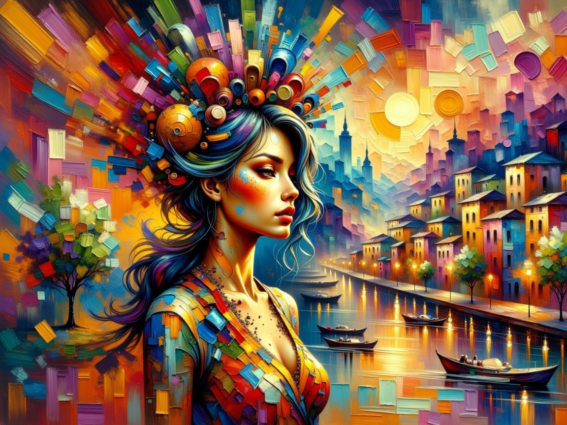 Vibrant Portrait of a Woman with Colorful Headdress