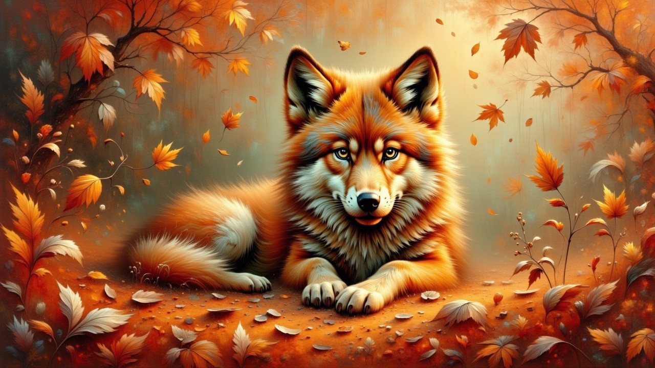 Vivid Fox in Autumn Leaves Setting
