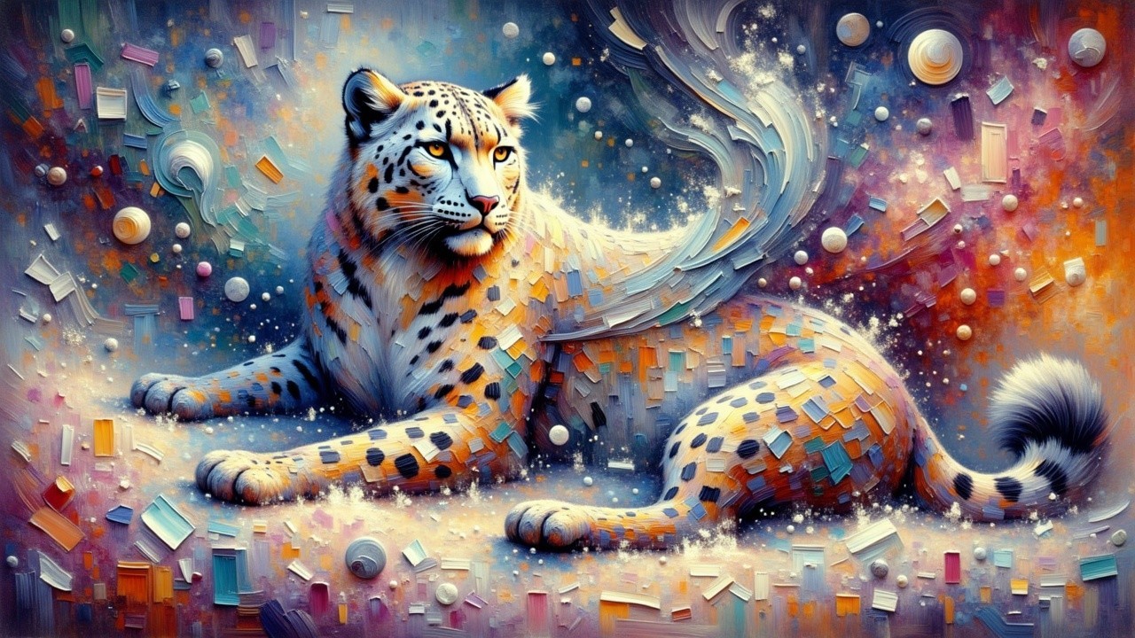 Snow Leopard on Colorful Abstract Background