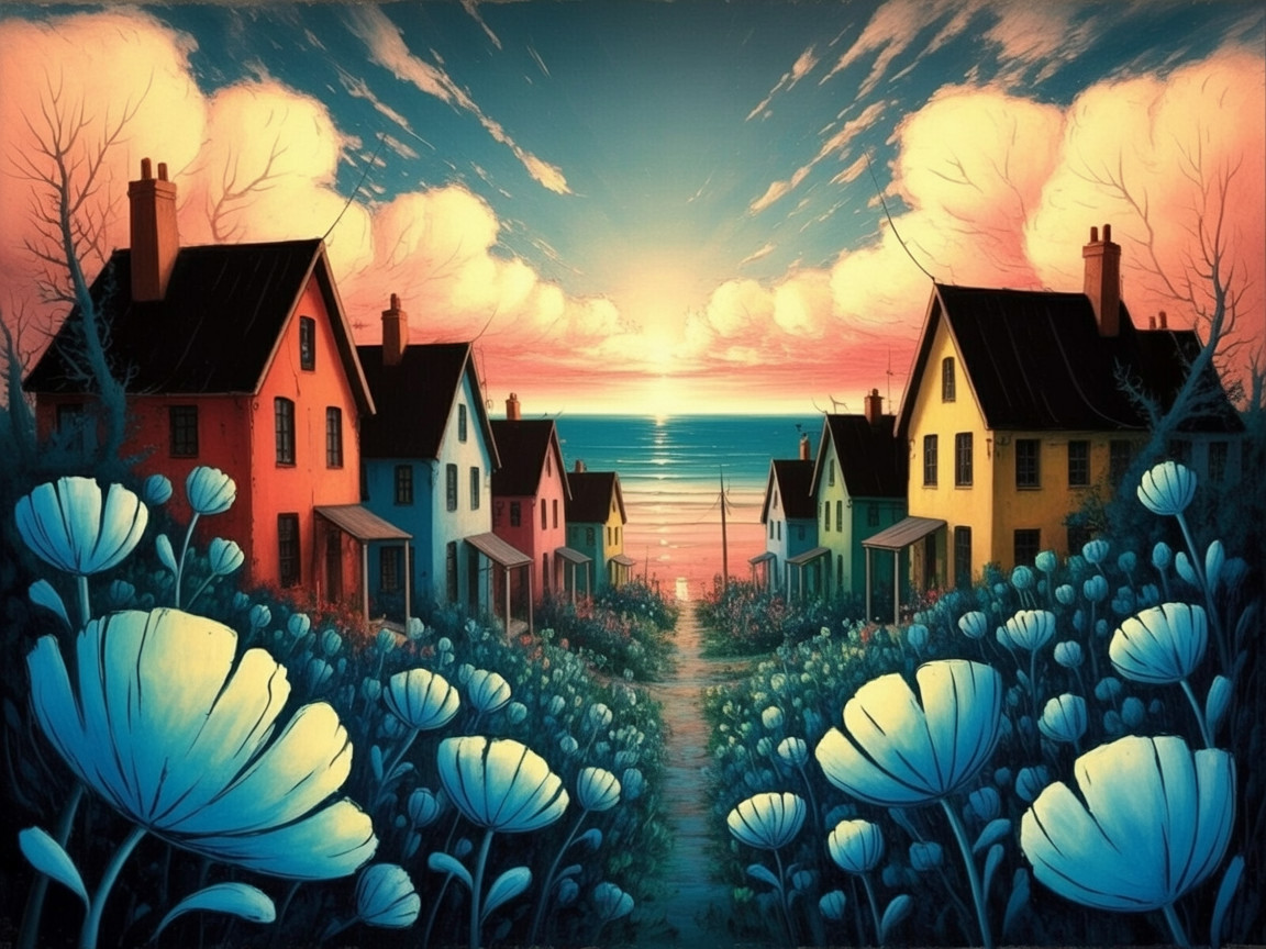 Vibrant seaside landscape with charming colorful houses