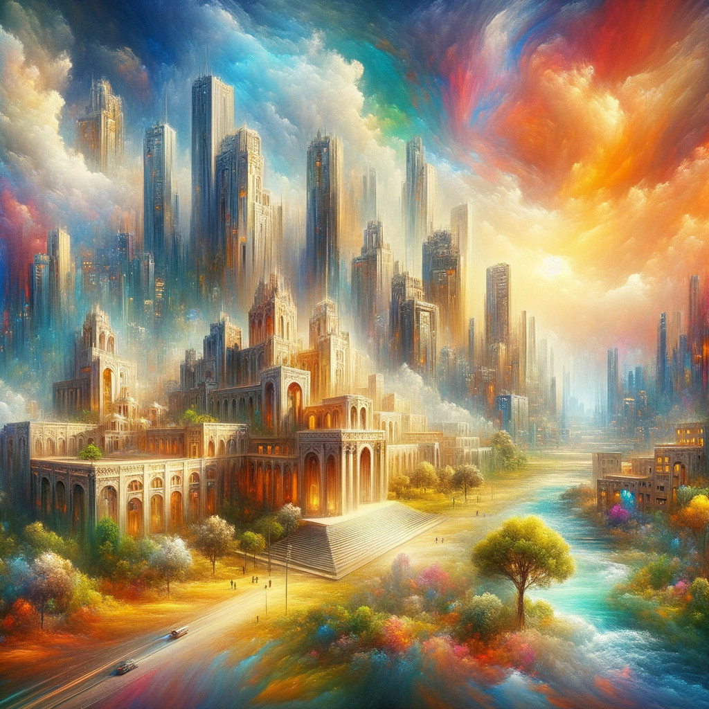 Vibrant Cityscape with Skyscrapers and River