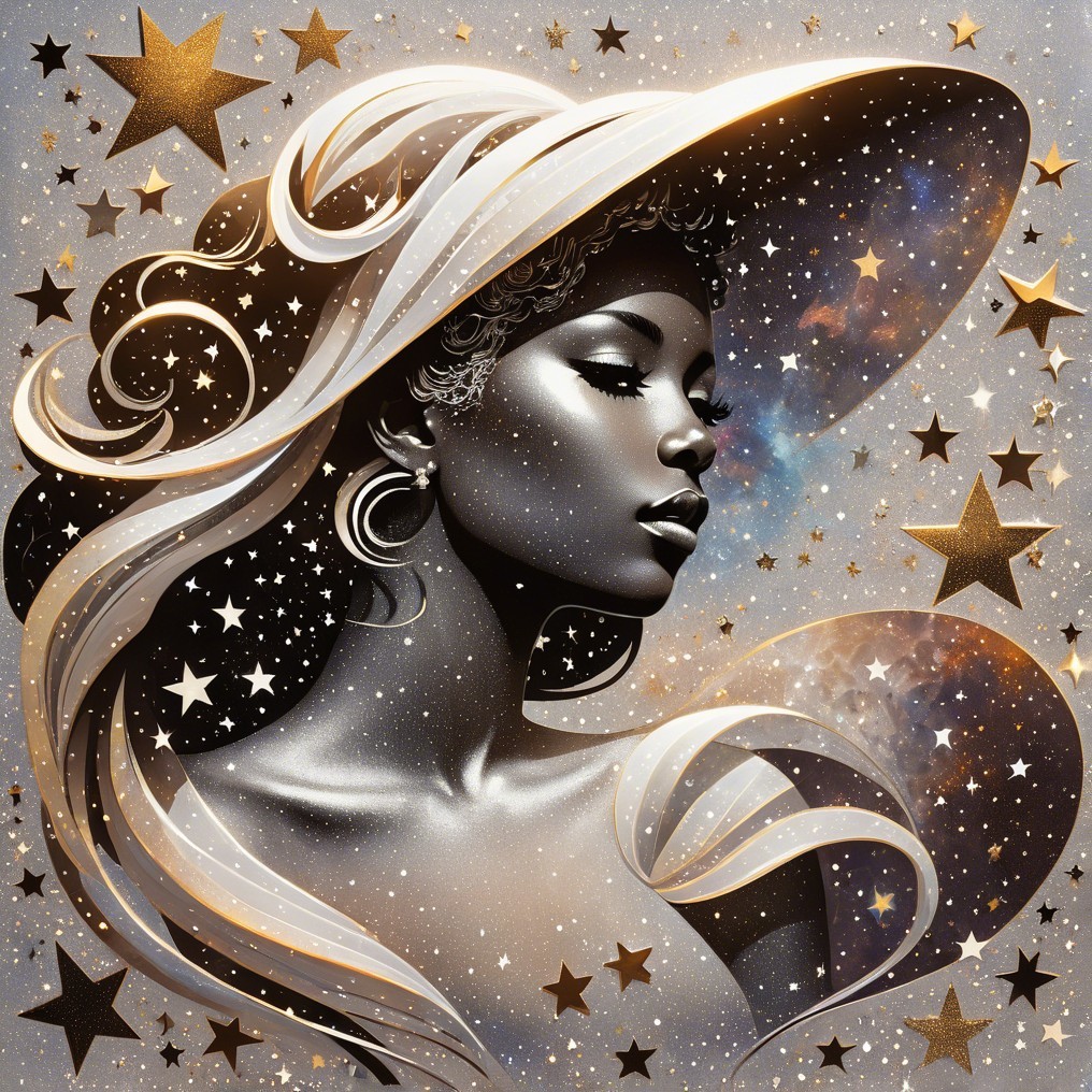 Portrait of a Woman in Cosmic Backdrop with Hat