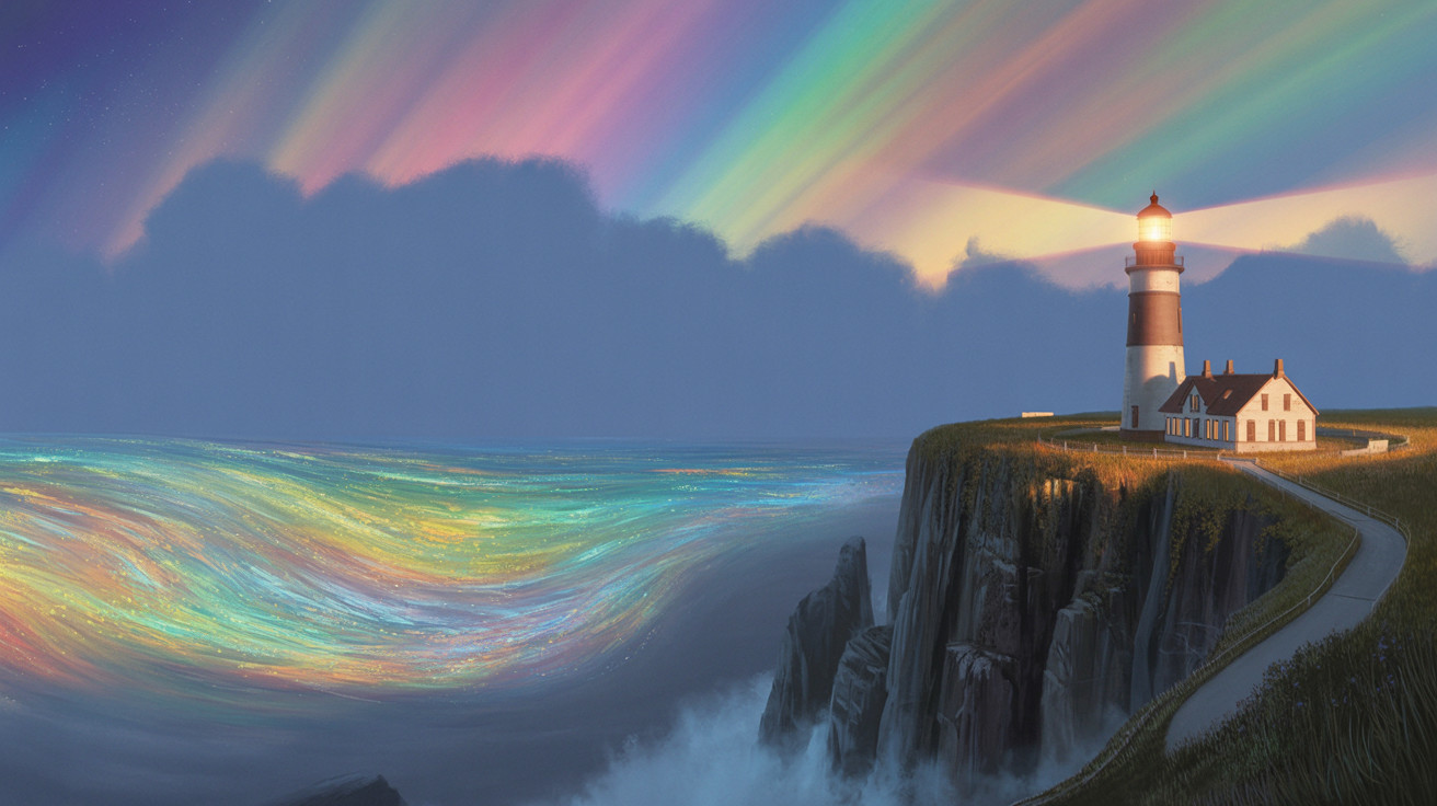 Lighthouse on Cliff with Aurora and Twilight Sky