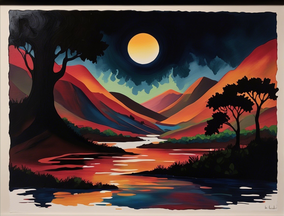Vibrant Landscape with Rolling Hills and Full Moon