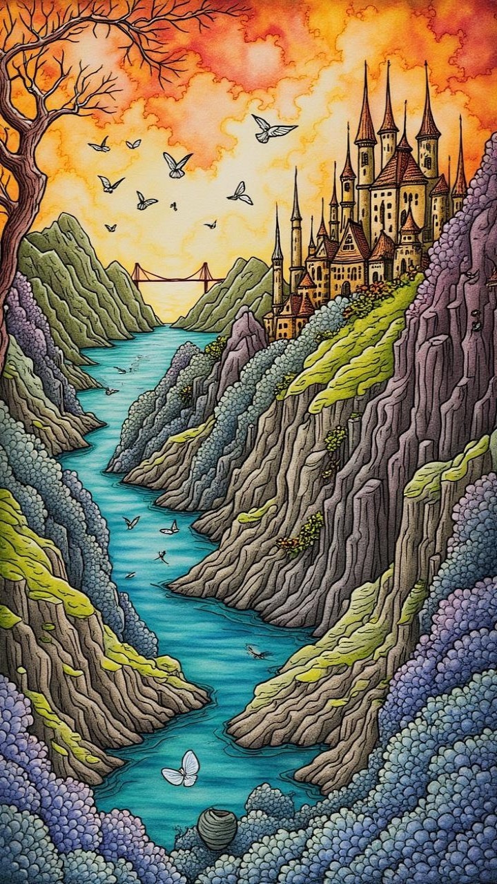 Vibrant Landscape with River and Majestic Castle
