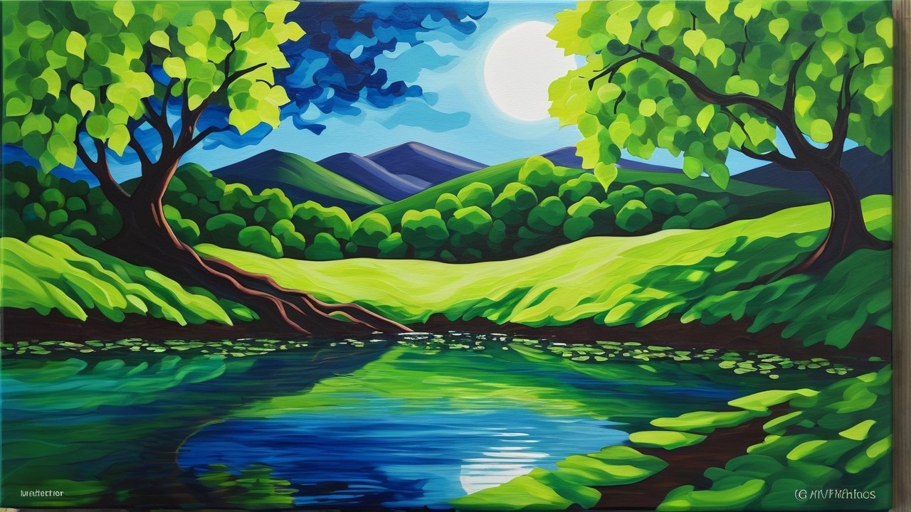 Vibrant Landscape with River and Lush Greenery