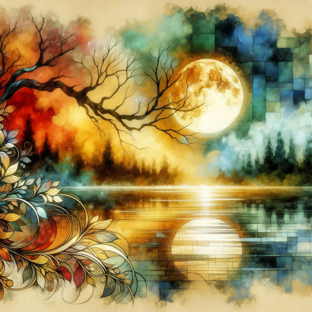 Tranquil Lake Landscape Under a Glowing Full Moon