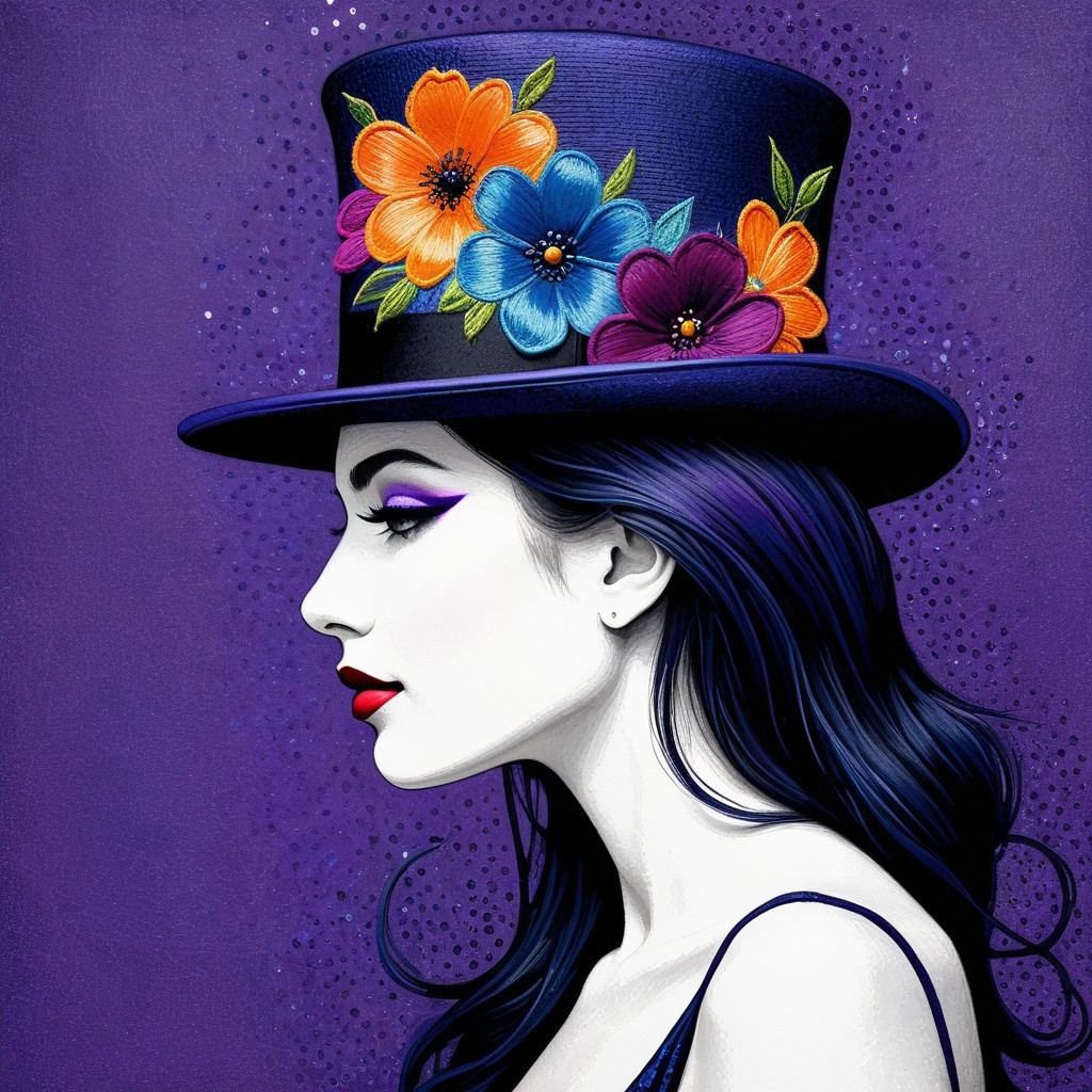 Profile of a Woman in a Colorful Top Hat