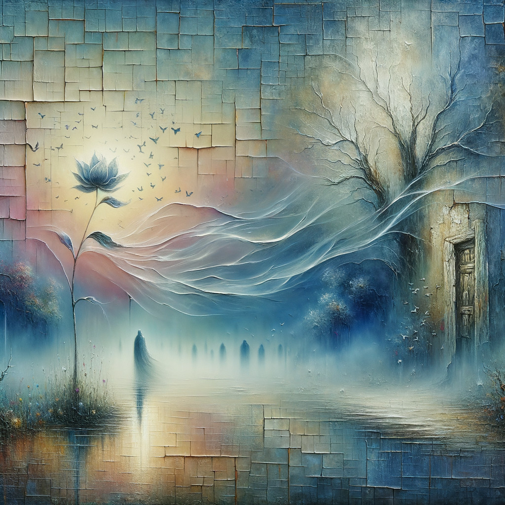 Surreal Landscape with Ethereal Lotus Flower and Mist