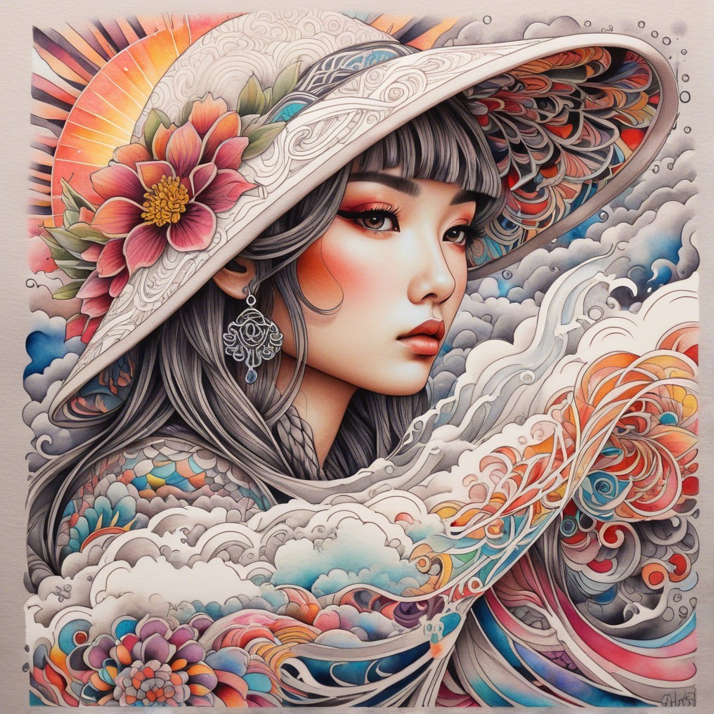 Illustration of a Young Woman in a Floral Hat