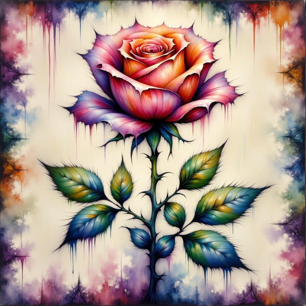 Vibrant Stylized Rose with Colorful Background