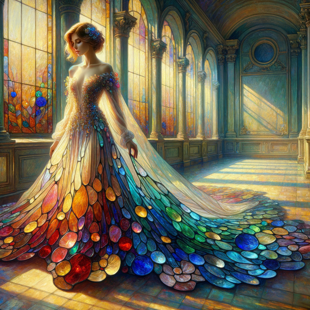 Ethereal Portrait in Stained Glass Gown