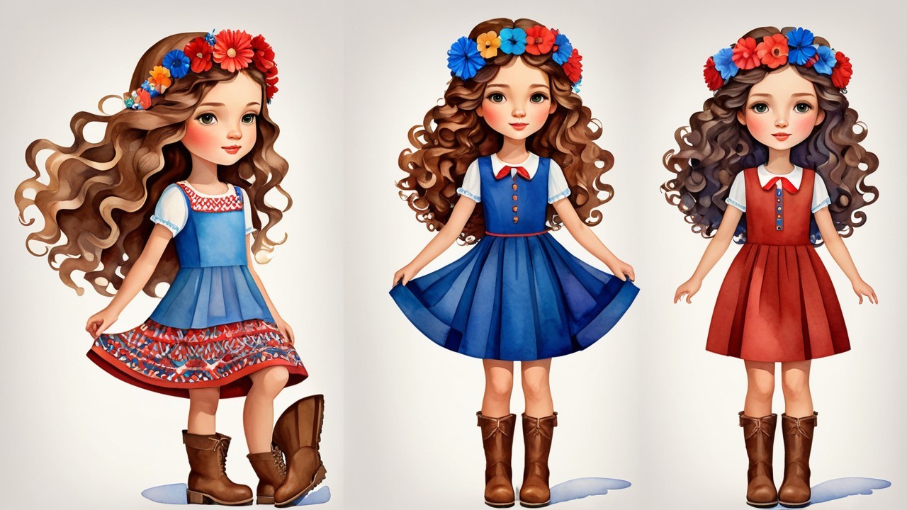 Charming Young Girls in Colorful Dresses and Accessories