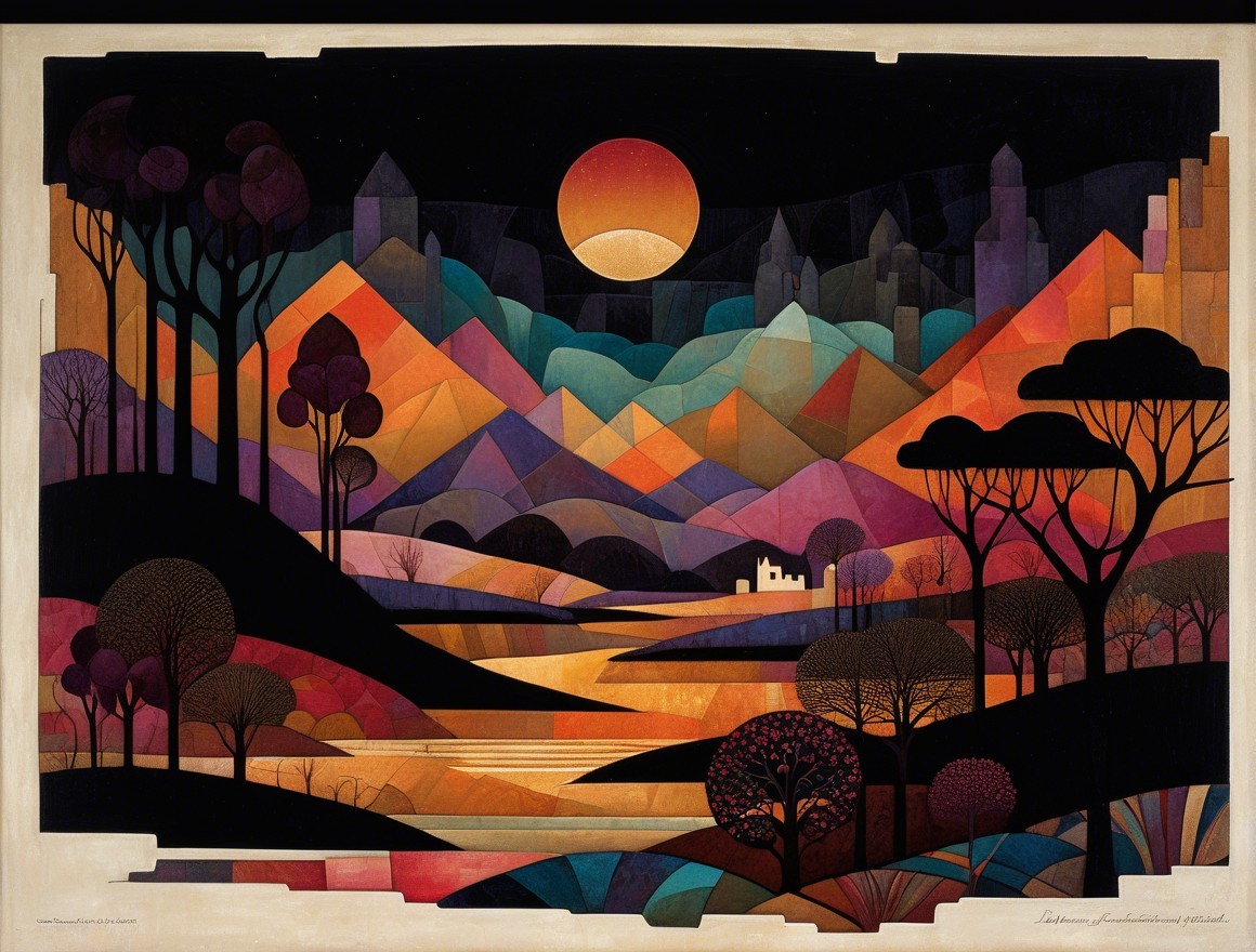 Vibrant Abstract Landscape with Geometric Mountains