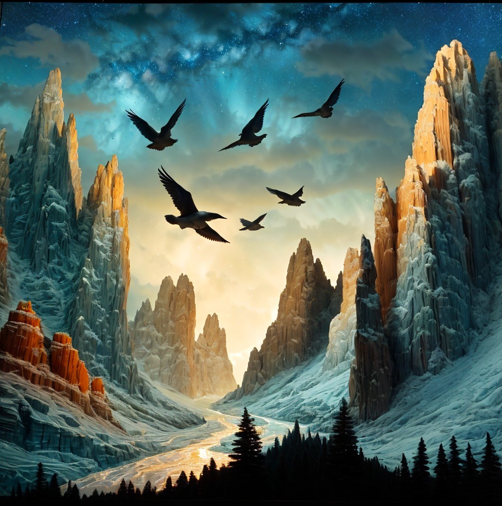 Majestic Mountain Landscape with River and Forests