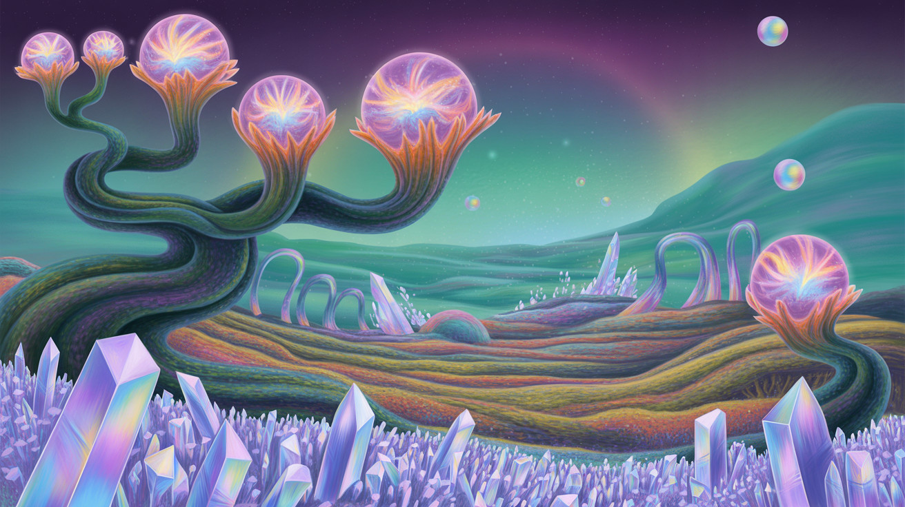 Surreal Alien Landscape with Vibrant Plant Structures