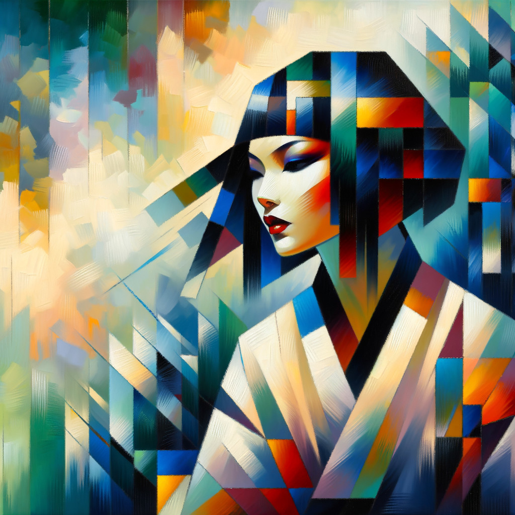 Vibrant Abstract Portrait of a Woman with Bob Haircut