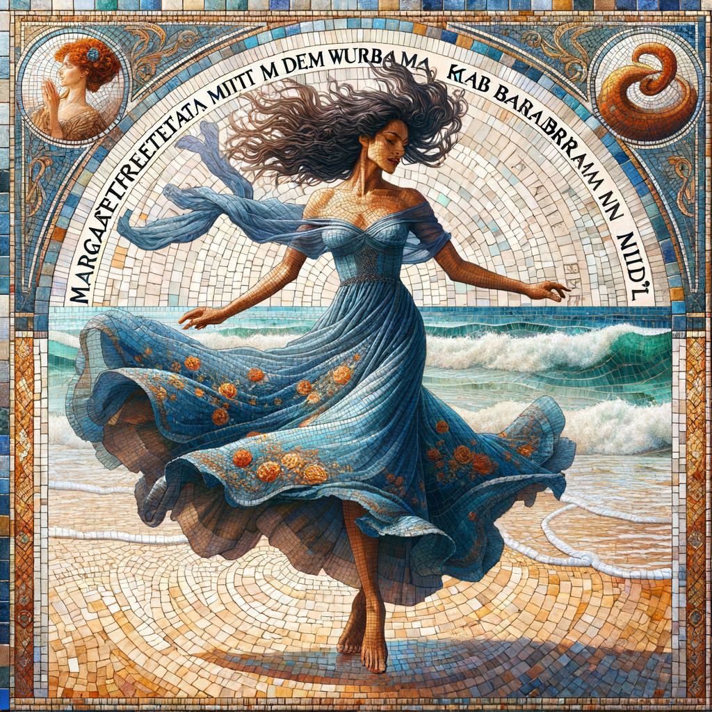 Mosaic Artwork of a Dancing Woman on the Beach
