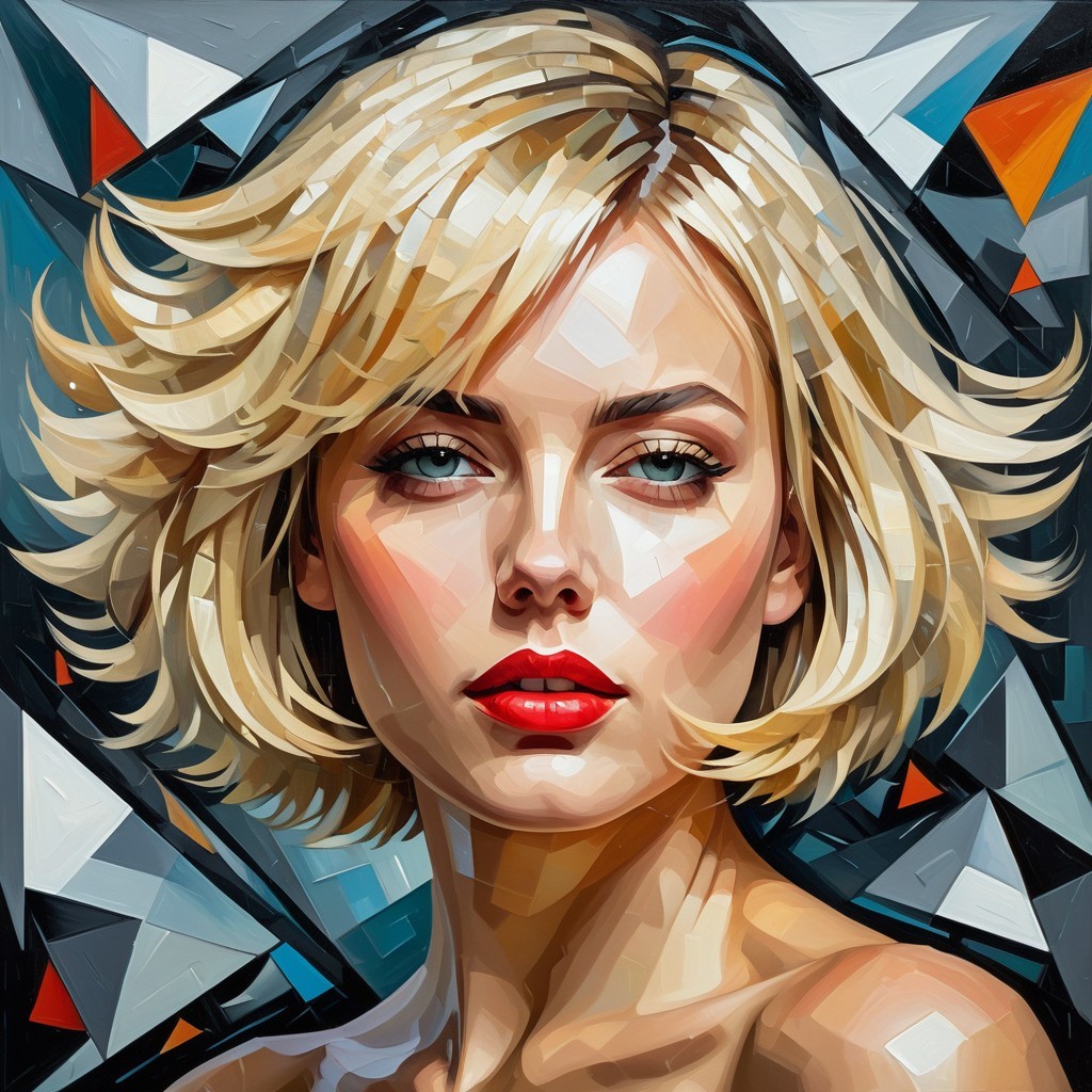 Portrait of a Young Woman with Bold Geometric Background