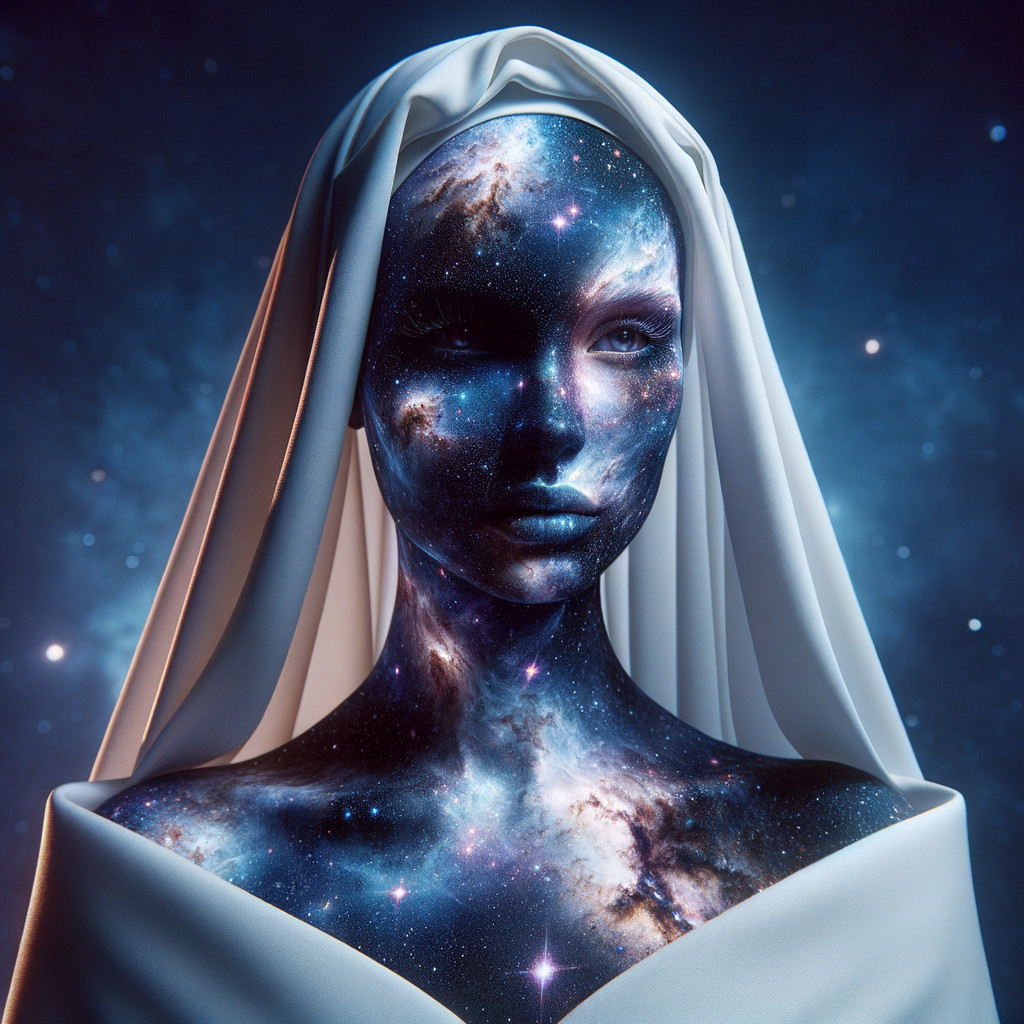 Cosmic-Themed Mannequin with Galaxy Pattern and Veil