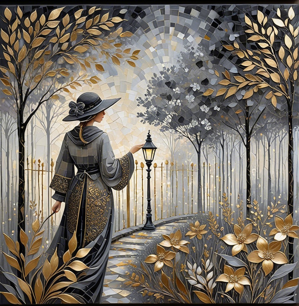 Vintage Woman on Winding Path Surrounded by Nature