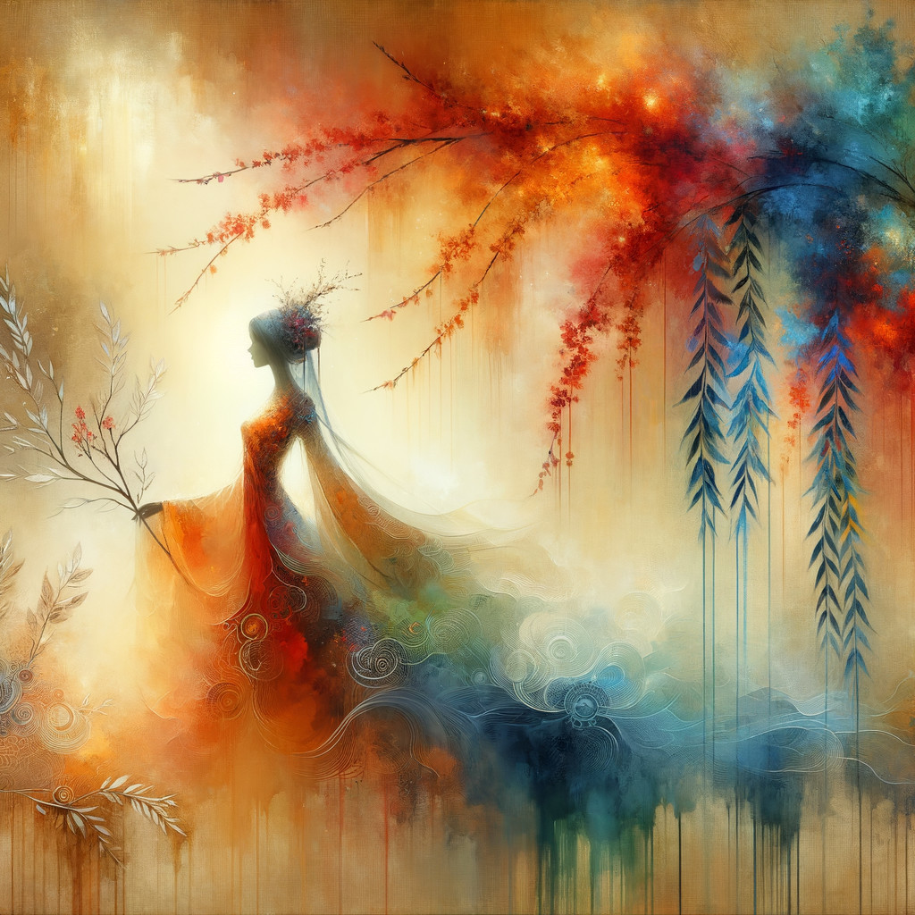 Silhouette of a woman in a vibrant gown with colors