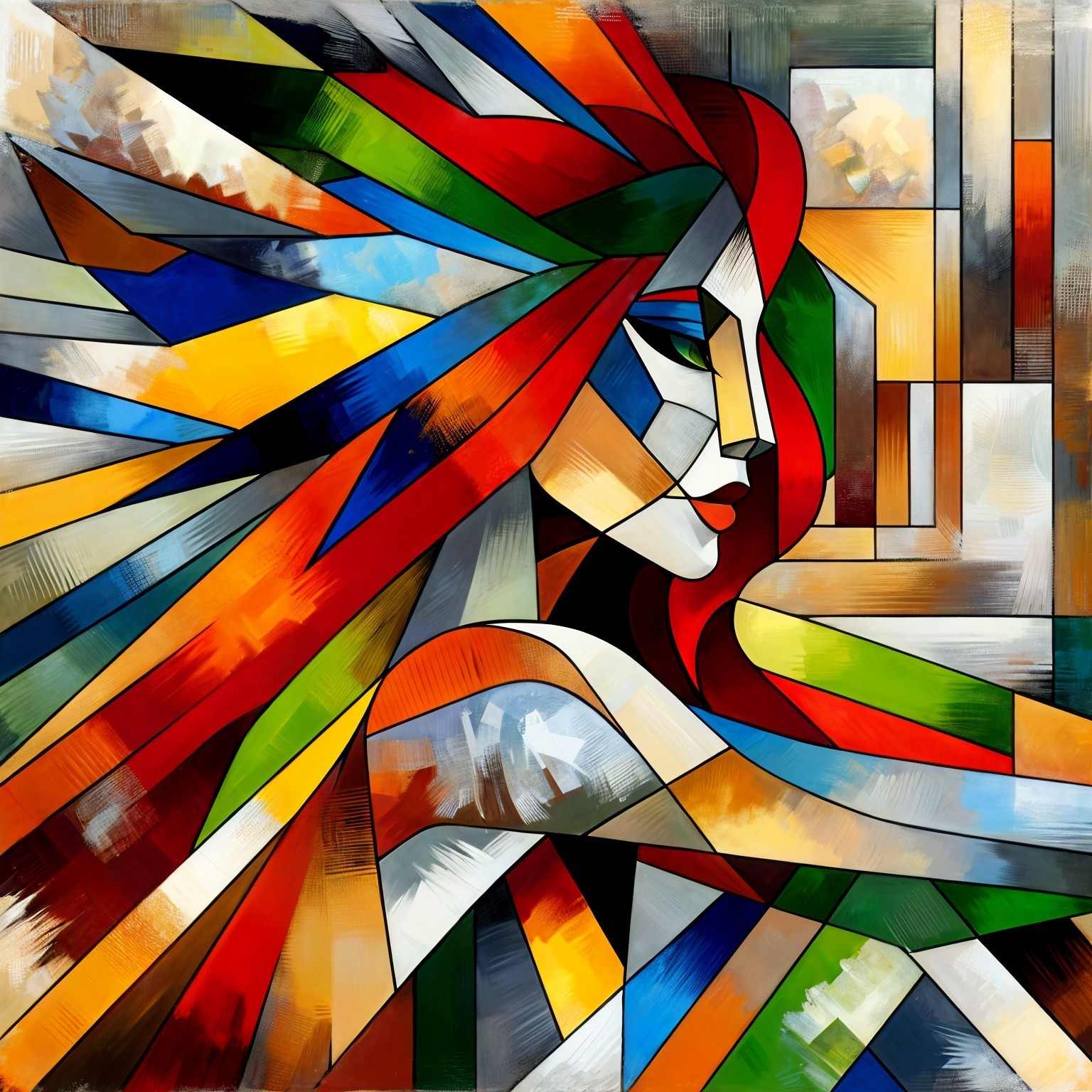 Abstract Artwork of a Woman with Geometric Shapes