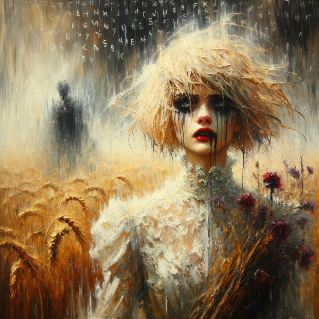 Girl in Dramatic Makeup Surrounded by Wheat Fields