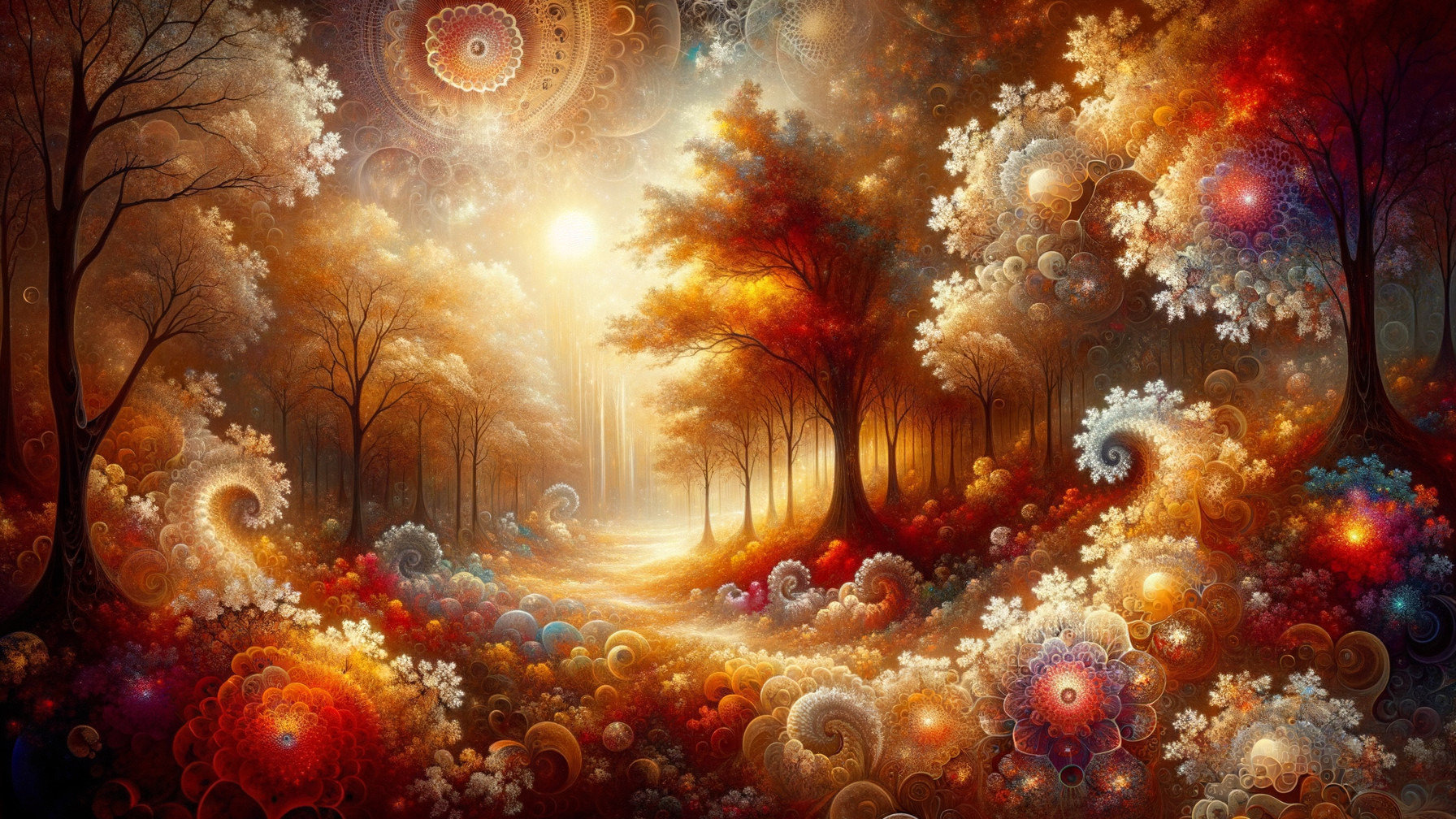 Surreal Vibrant Landscape with Autumn Foliage and Patterns