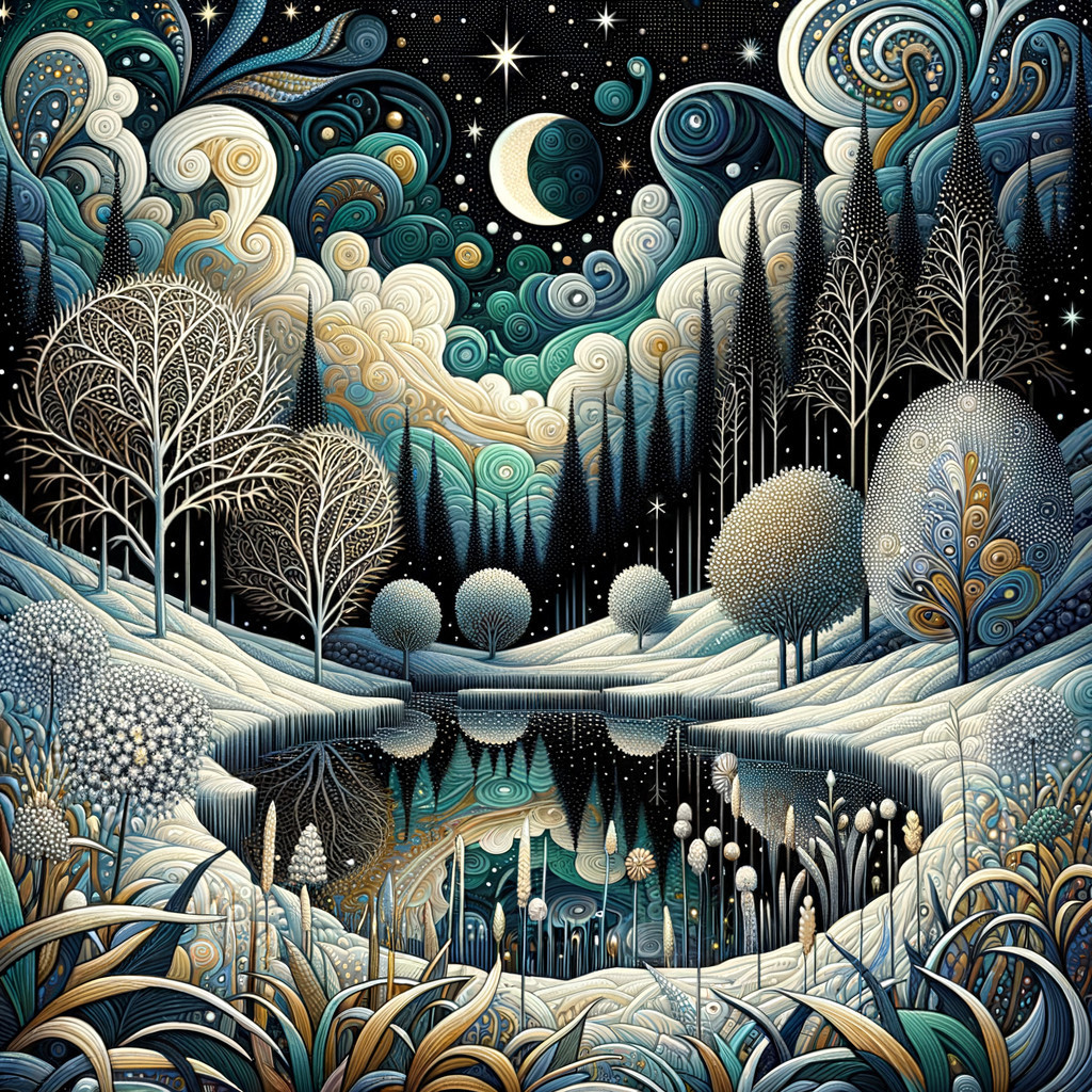 Dreamy Winter Landscape Under Starry Night Sky