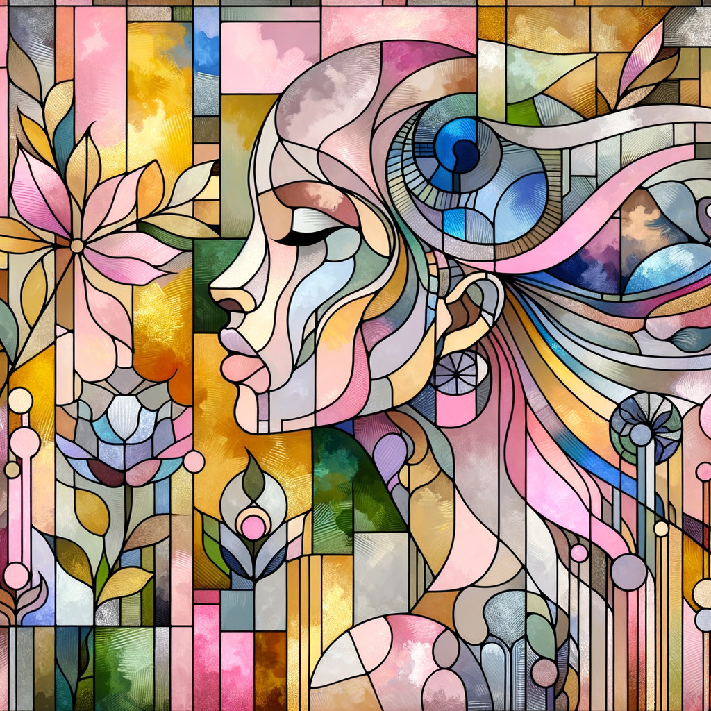 Vibrant Stained-Glass Style Woman's Profile Portrait