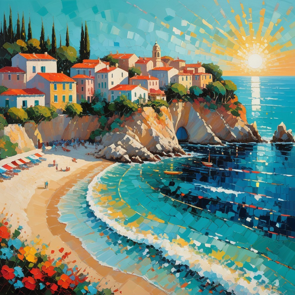 Vibrant Coastal Village with Colorful Houses and Sea