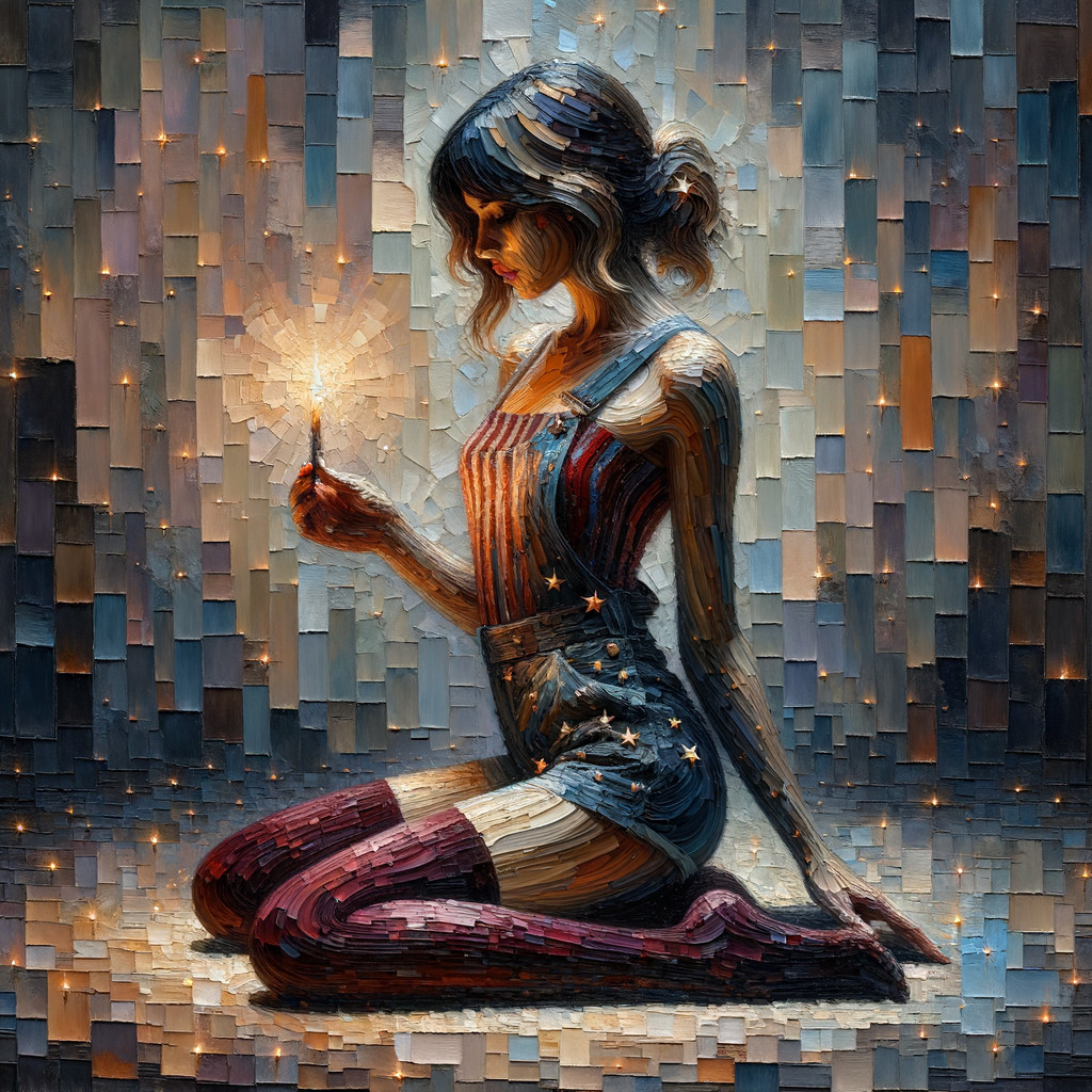 Young woman with sparkler in colorful setting