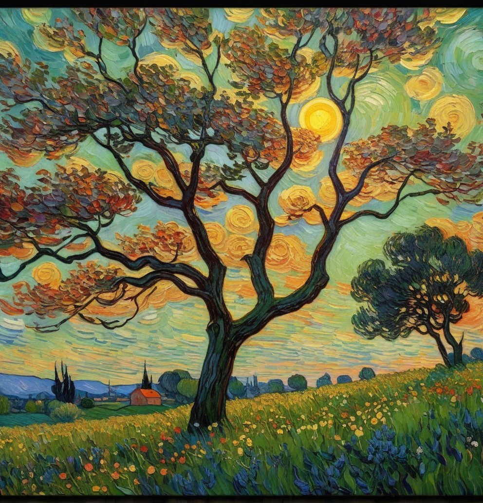 Vibrant Landscape with Colorful Trees and Hills