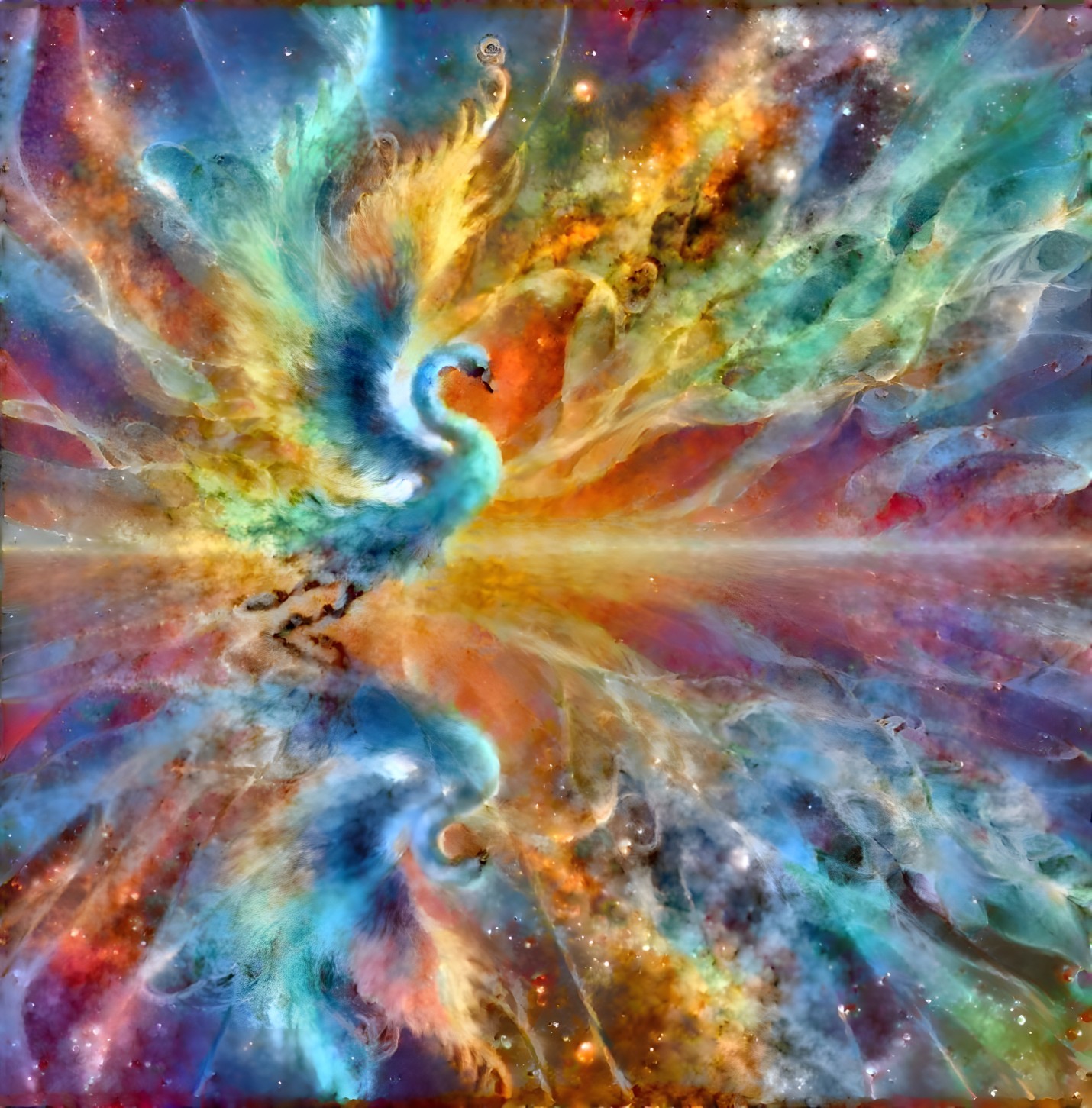 Vibrant Cosmic Phoenix in a Colorful Nebula Background