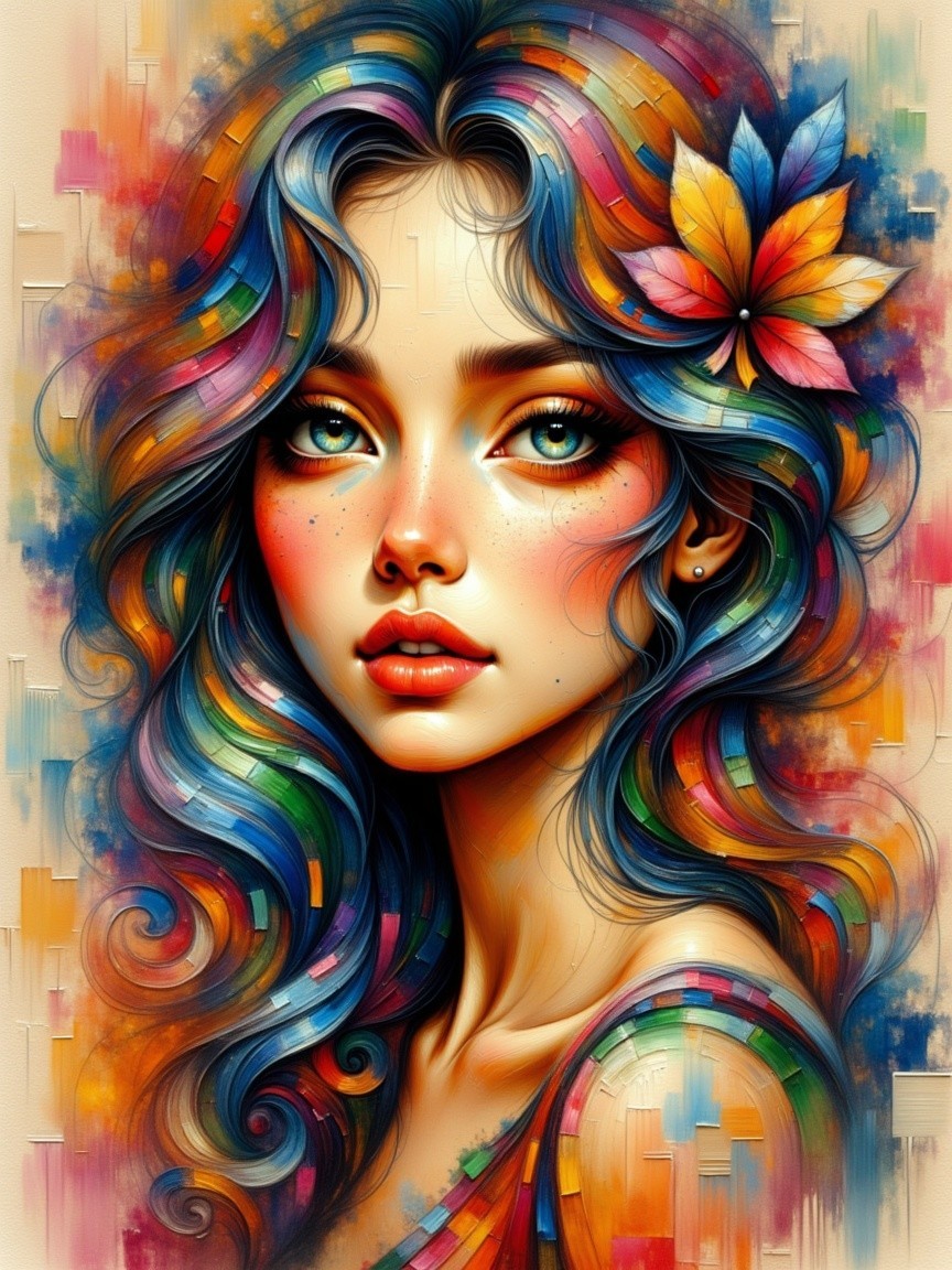 Portrait of a Young Woman with Multicolored Hair