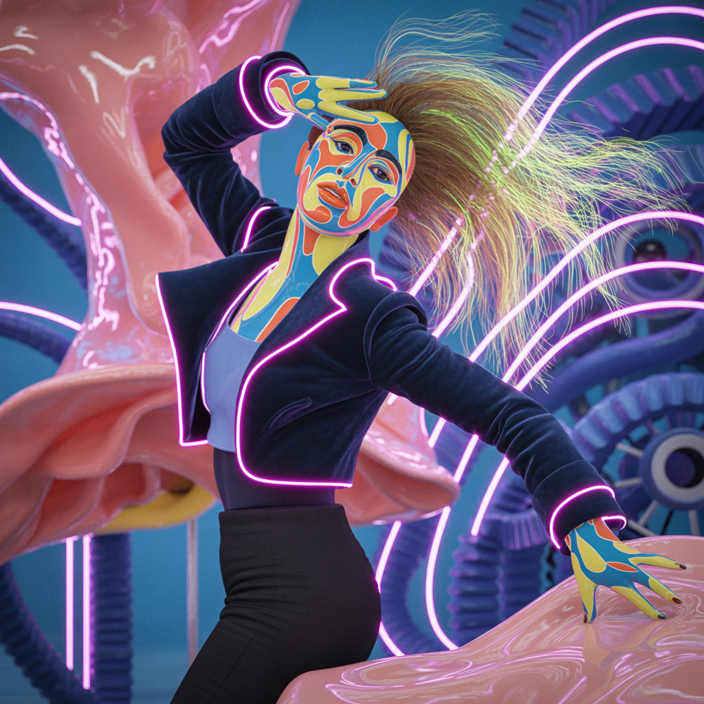 Surreal Digital Art with Colorful Body Paint and Neon Lights