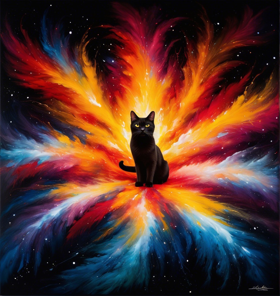 Black Cat in a Vibrant Cosmic Explosion Artwork