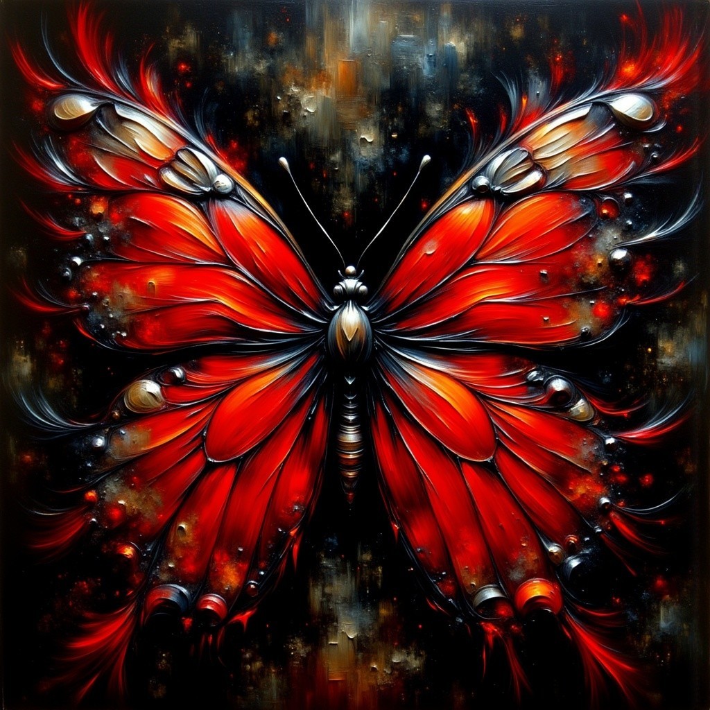 Vibrant Red Butterfly with Glossy Detailed Wings