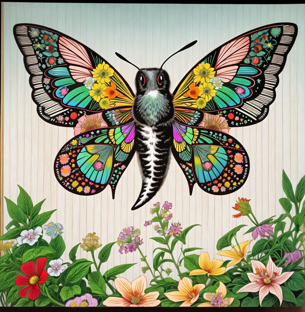 Vividly Illustrated Butterfly in a Colorful Garden