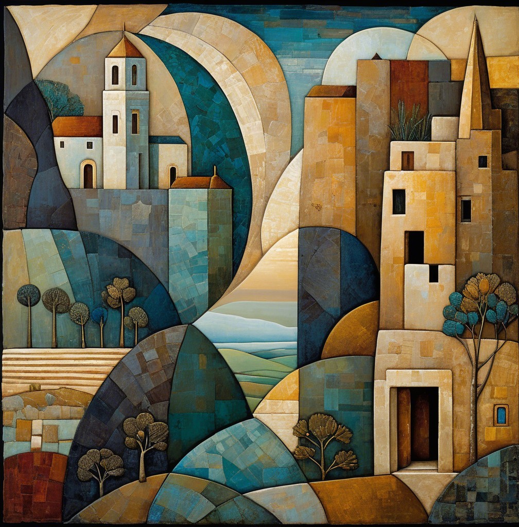 Abstract Landscape with Geometric Shapes and Structures