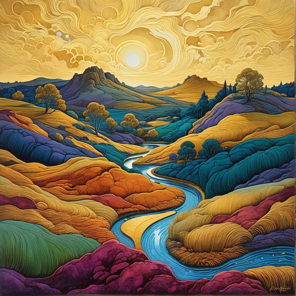 Vibrant Landscape with Rolling Hills and River
