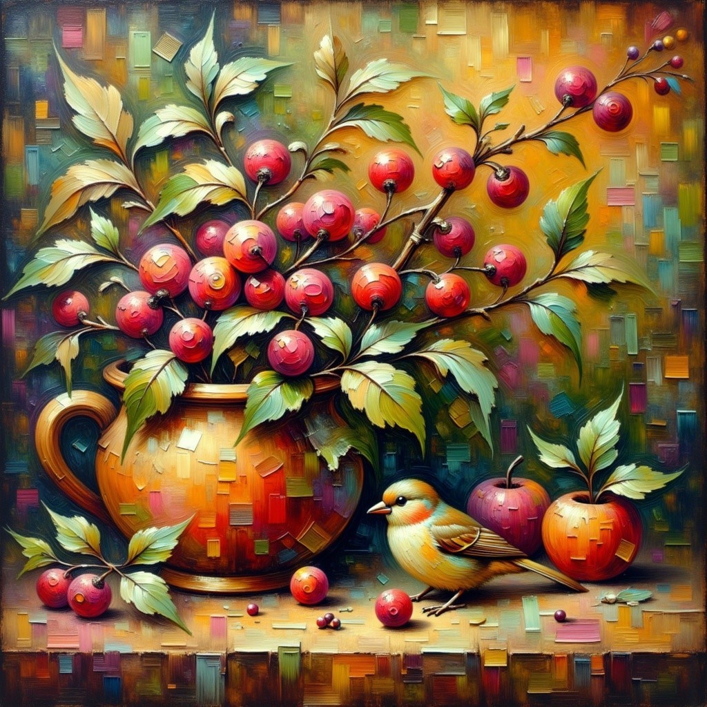 Vibrant Still Life with Pitcher and Red Berries