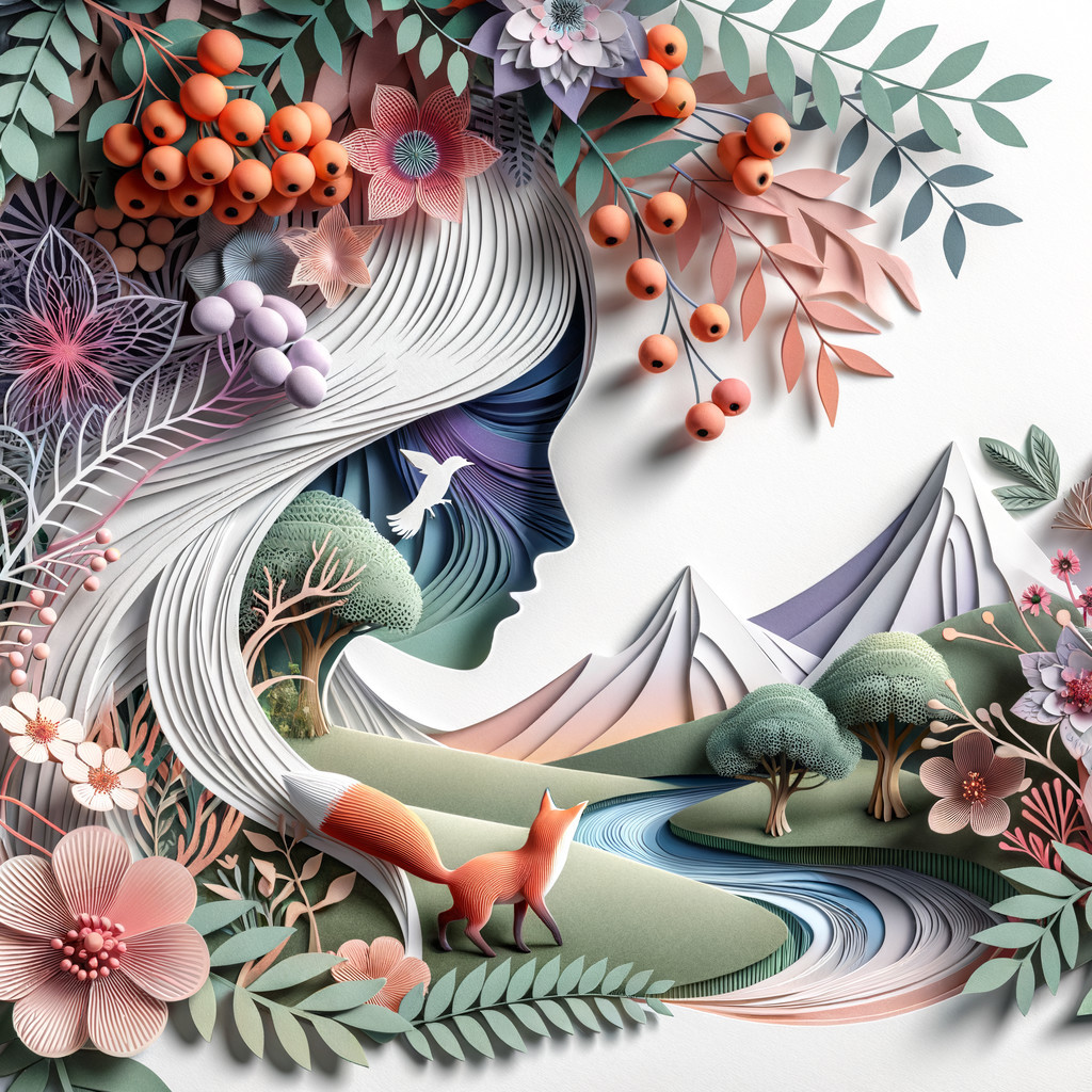 Whimsical Paper Art of Woman with Nature Elements