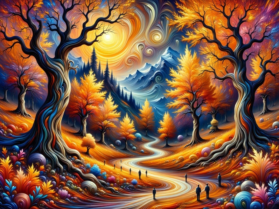 Vibrant Autumn Landscape with Mountains and Trees