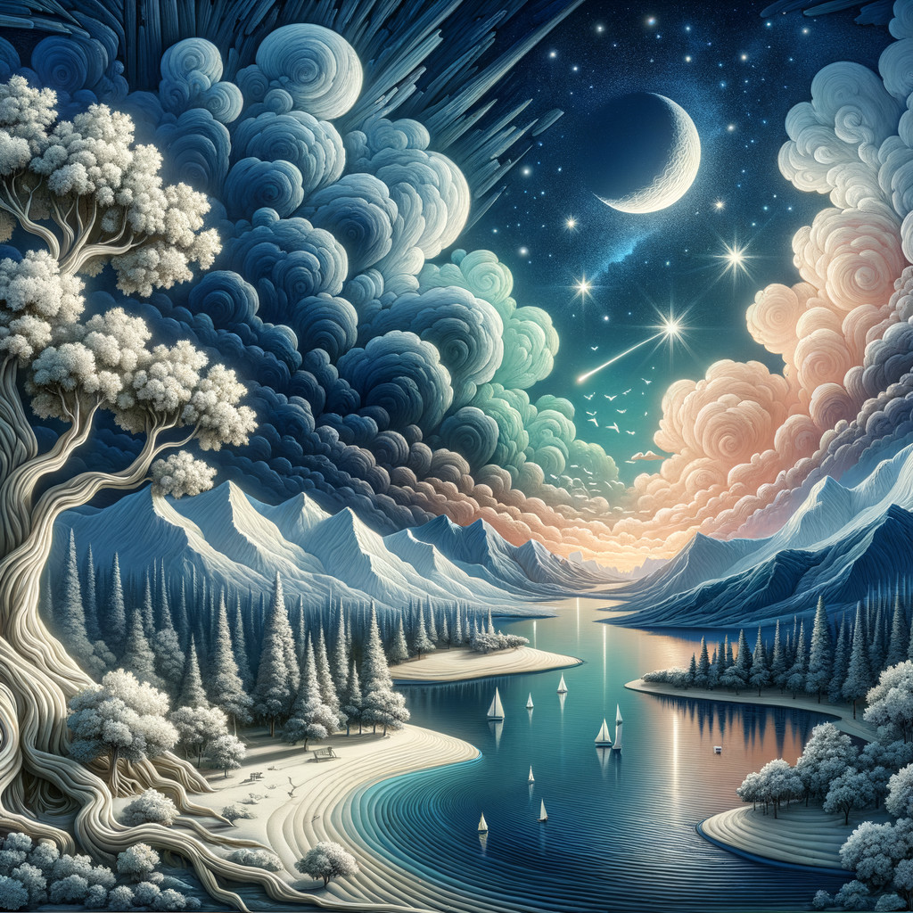 Majestic Mountains and Starlit Sky Landscape Scene