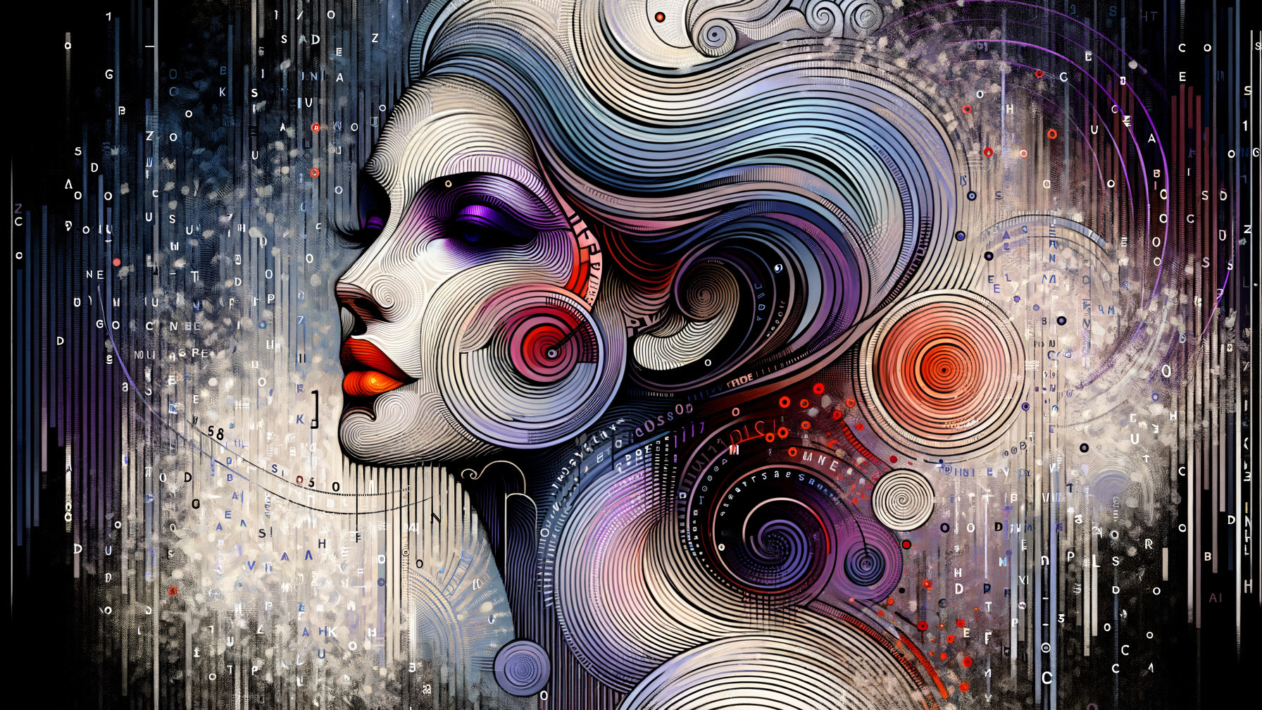 Abstract Portrait of a Woman with Bold Colors and Patterns