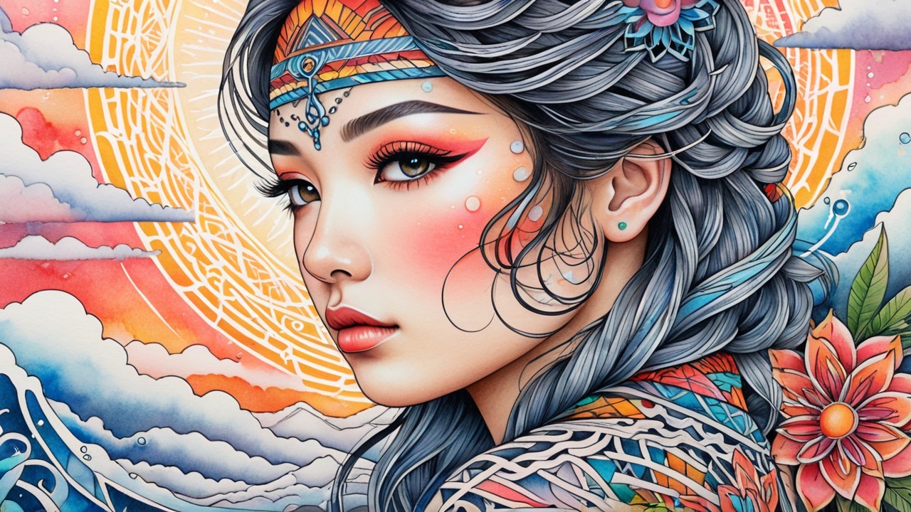 Portrait of a Young Woman with Braided Hair and Makeup